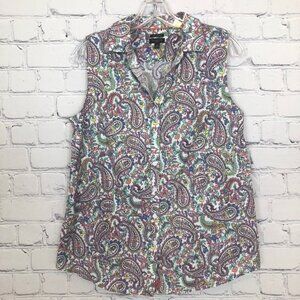 Talbots Paisley Sleeveless Buttondown Shirt Petite Size 12P Wrinkle Resistant
